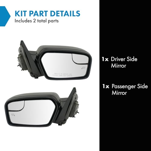 TRQ Driver & Passenger Side Mirror Set with Heat with Puddle Light without Blind Spot Indicator Compatible with 2011-2012 Ford Fusion 2011 Mercury Milan FO1320424 FO1321424 - Image 2