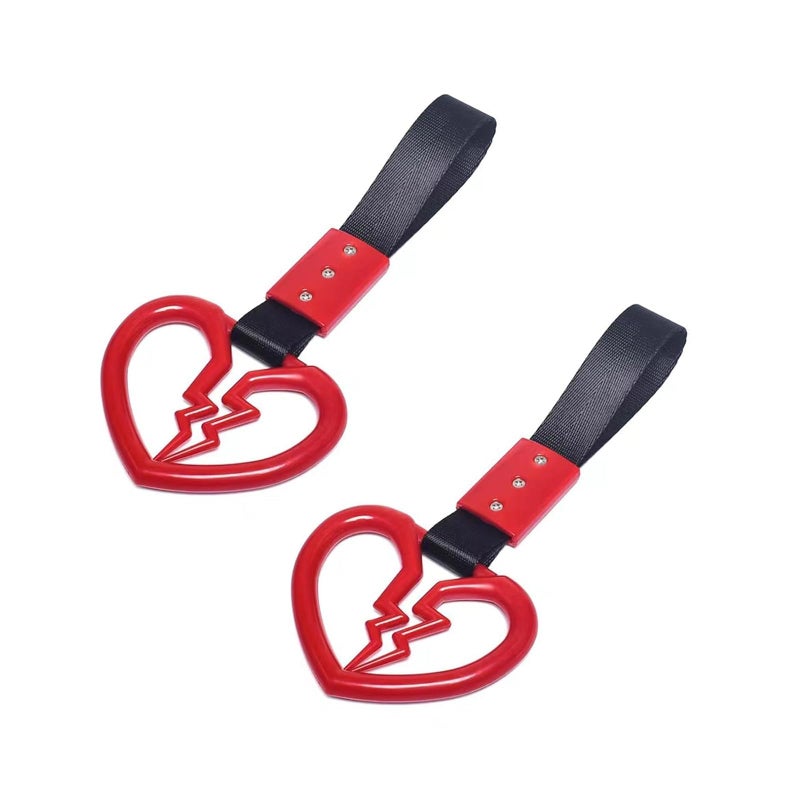 MOXRUQ 2 PCS Broken Heart Car Handle Strap Drift Charm Handle Strap Auto Heart Shape Rear Bumper Warning Hanging Ring Fashion Love Decoration for Most Cars Trucks Interior and Exterior Red - Image 3