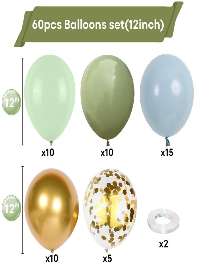 Togvu Retro Blue Green Balloons, Pack of 60 12 Inch Sage Green Blue Latex Balloons with Retro Haze Blue Metallic Gold Sand White Balloons for Boho Birthday Baby Shower Wedding Safari Party Decoration - Image 2