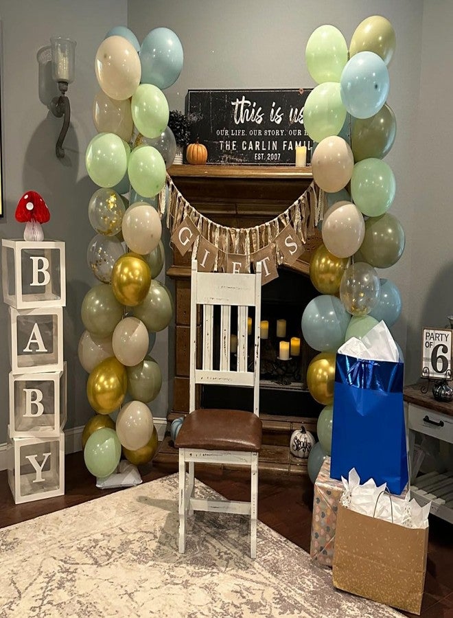 Togvu Retro Blue Green Balloons, Pack of 60 12 Inch Sage Green Blue Latex Balloons with Retro Haze Blue Metallic Gold Sand White Balloons for Boho Birthday Baby Shower Wedding Safari Party Decoration - Image 3