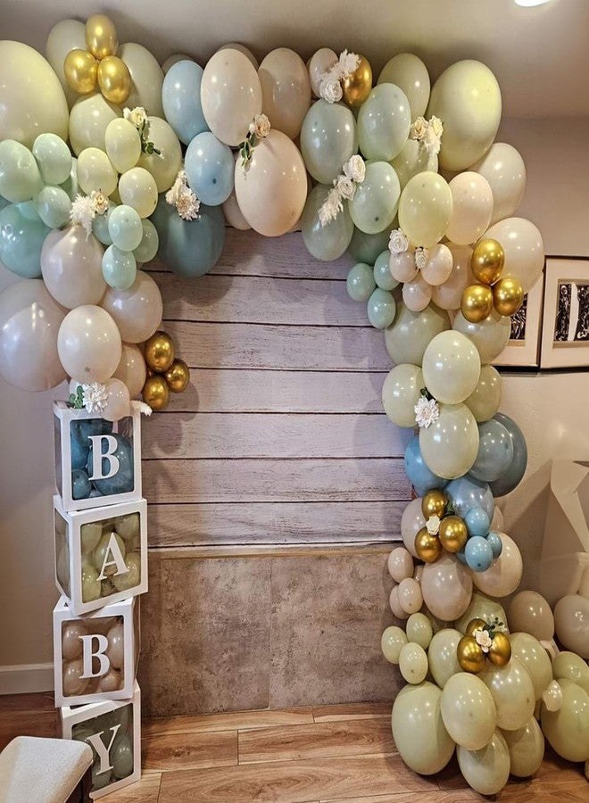 Togvu Retro Blue Green Balloons, Pack of 60 12 Inch Sage Green Blue Latex Balloons with Retro Haze Blue Metallic Gold Sand White Balloons for Boho Birthday Baby Shower Wedding Safari Party Decoration - Image 4