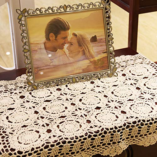 Damanni Rectangular Cotton Handmade Crochet Lace Table Runner Doilies Table Dresser Scarf Décor,19 Inch by 24 Inch，Beige - Image 5