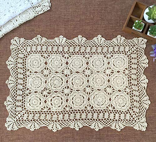 Damanni Rectangular Cotton Handmade Crochet Lace Table Runner Doilies Table Dresser Scarf Décor,19 Inch by 24 Inch，Beige - Image 4