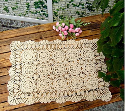 Damanni Rectangular Cotton Handmade Crochet Lace Table Runner Doilies Table Dresser Scarf Décor,19 Inch by 24 Inch，Beige - Image 2
