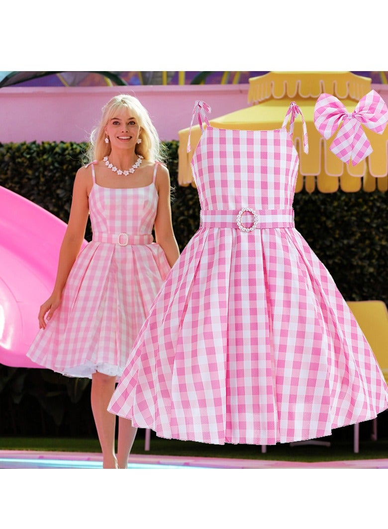 Barbie Costume Dress Outfit with Hairbow Necklace Ring Earring Bracelet Pink  - Image 5