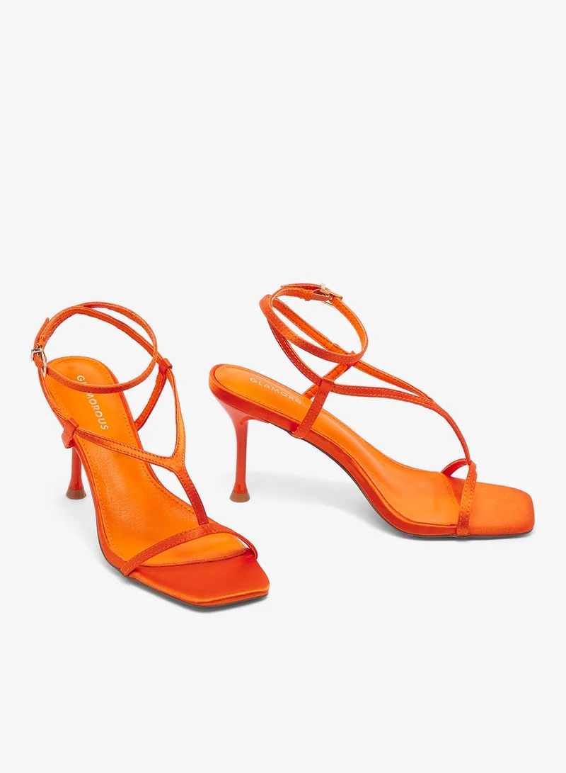 Glamorous BURNT ORANGE SATIN Satin Strappy Heeled Sandals for Women | Best Price UAE