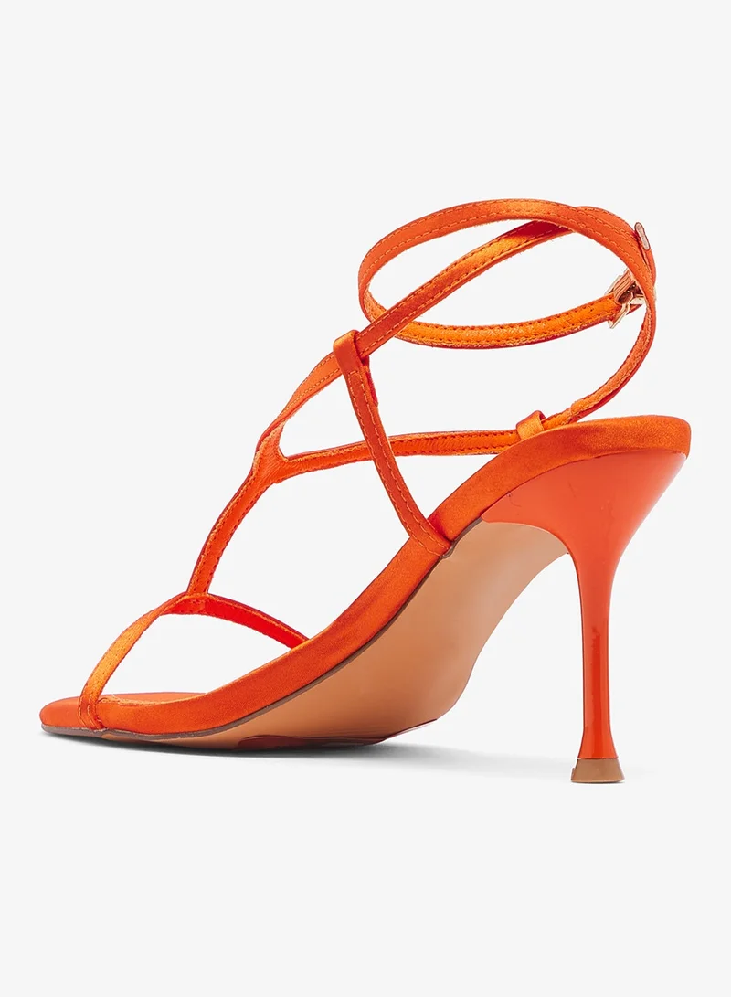 Glamorous BURNT ORANGE SATIN Satin Strappy Heeled Sandals for Women | Best Price UAE