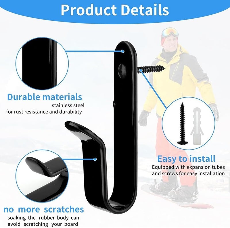 Double horizontal snowboard Wall Mount Wall clip snowboard storage display bracket Black - Image 2