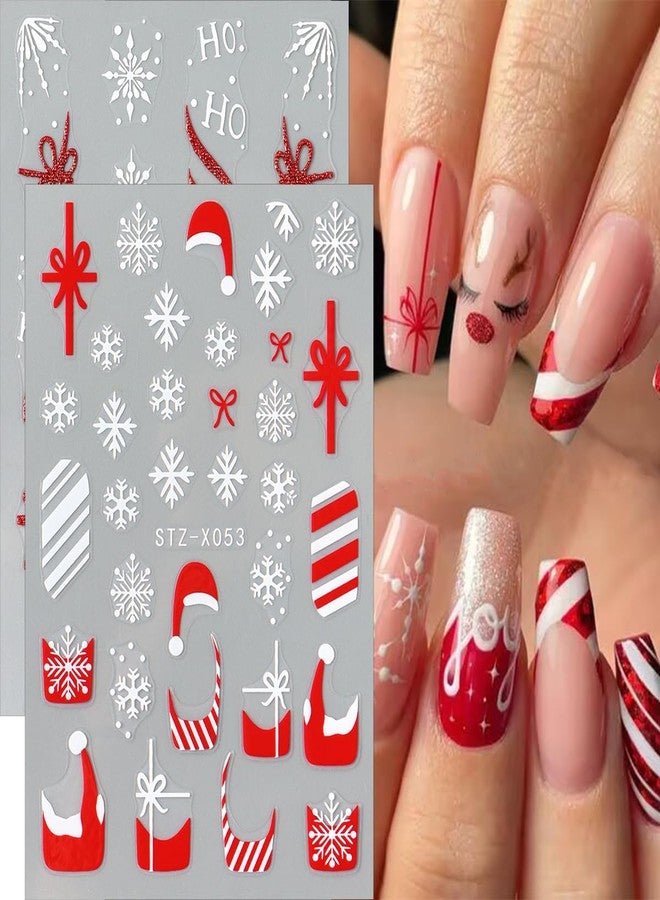 ملصقات أظافر عيد الميلاد ملصقات حمراء فن عيد الميلاد 4 قطع تصميم قبعة رقاقات الثلج لامعة منزلق لاصق لوازم المانيكير للنساء زينة عيد الشكر - Image 2