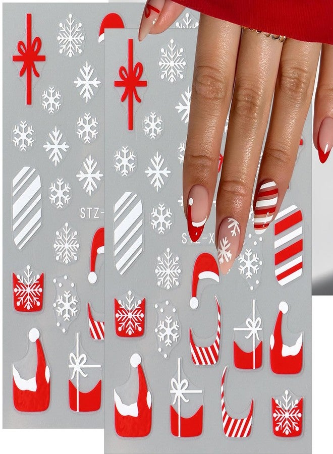 ملصقات أظافر عيد الميلاد ملصقات حمراء فن عيد الميلاد 4 قطع تصميم قبعة رقاقات الثلج لامعة منزلق لاصق لوازم المانيكير للنساء زينة عيد الشكر - Image 4