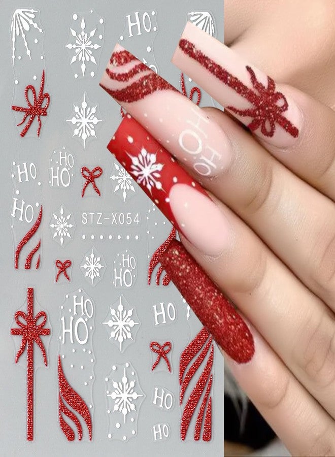 ملصقات أظافر عيد الميلاد ملصقات حمراء فن عيد الميلاد 4 قطع تصميم قبعة رقاقات الثلج لامعة منزلق لاصق لوازم المانيكير للنساء زينة عيد الشكر - Image 3