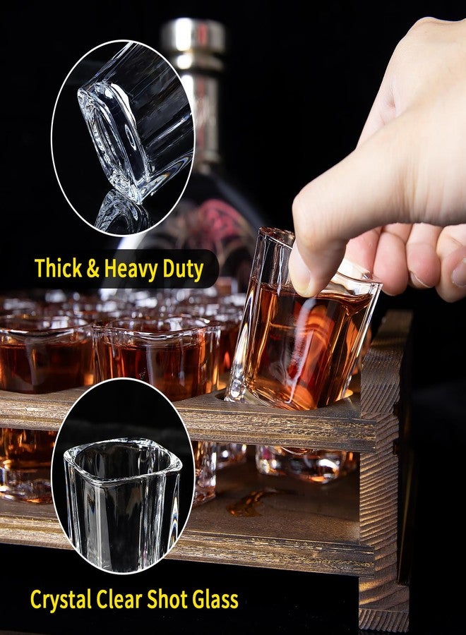 LINALL Shot Glass Set 12pcs 2oz/60ml Heavy Duty with Acacia Wood Holder for Party, Club, Cocktail (Brown 12pcs 2oz) - Image 3
