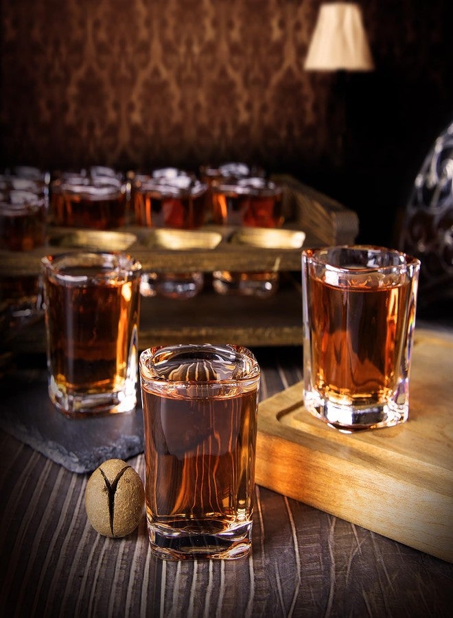 LINALL Shot Glass Set 12pcs 2oz/60ml Heavy Duty with Acacia Wood Holder for Party, Club, Cocktail (Brown 12pcs 2oz) - Image 5