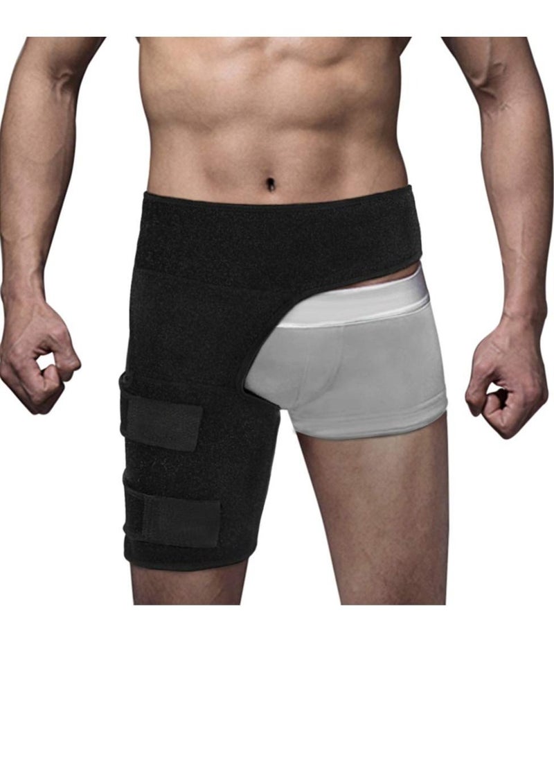 Y&D - Groin Wrap Black Adjustable Support, for Hip Brace Thigh Support Pain Relief Strain Neoprene - Image 1