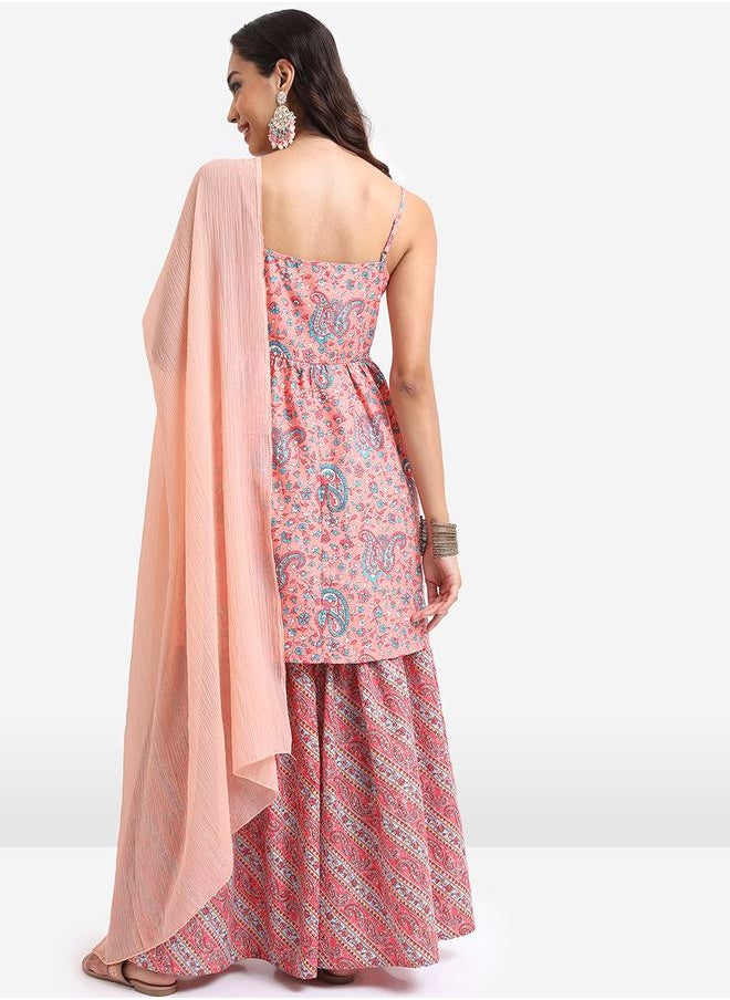 Ketch - Paisley Print Tunic & Sharara with Dupatta Co-Ords by Styli - Image 1
