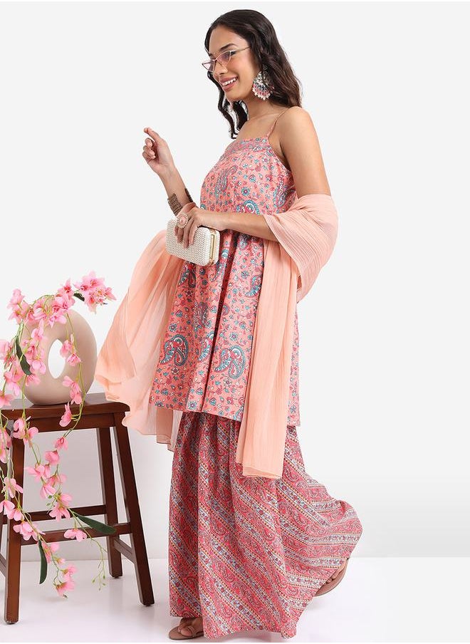 Ketch - Paisley Print Tunic & Sharara with Dupatta Co-Ords by Styli - Image 1
