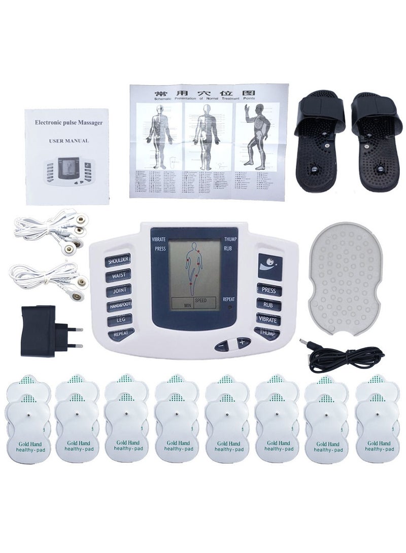 Electric Tens Muscle Stimulator Digital Therapy Full Body Massage Relax Pulse EMS Acupuncture Machine with 16 Pads and Slippers - Image 1