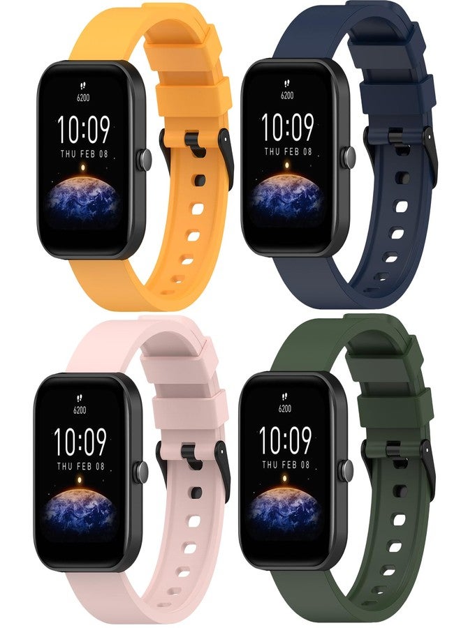أساور سيليكون QHBAMD متوافقة مع ساعات Amazfit Bip 3 Pro/ Bip 3/ Bip U Pro/ Bip U/ Bip S/ Bip Lite/ Bip S Lite/ Amazfit GTR مقاس 42 مم، عبوة من 4 أساور معصم بديلة ناعمة مقاس 20 مم (أزرق داكن + وردي فاتح + أخضر عسكري + أصفر زاهي) - Image 1