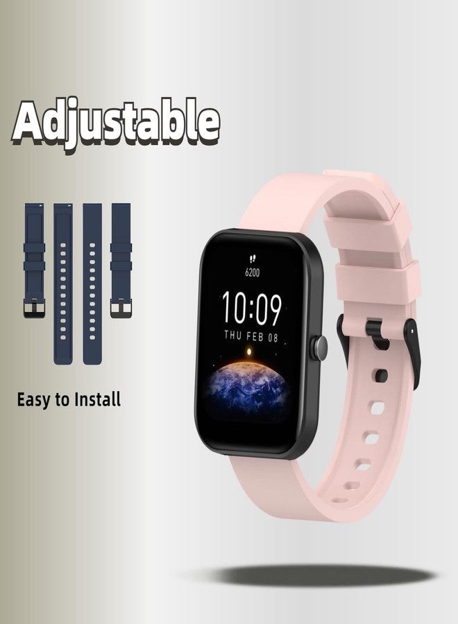 أساور سيليكون QHBAMD متوافقة مع ساعات Amazfit Bip 3 Pro/ Bip 3/ Bip U Pro/ Bip U/ Bip S/ Bip Lite/ Bip S Lite/ Amazfit GTR مقاس 42 مم، عبوة من 4 أساور معصم بديلة ناعمة مقاس 20 مم (أزرق داكن + وردي فاتح + أخضر عسكري + أصفر زاهي) - Image 5