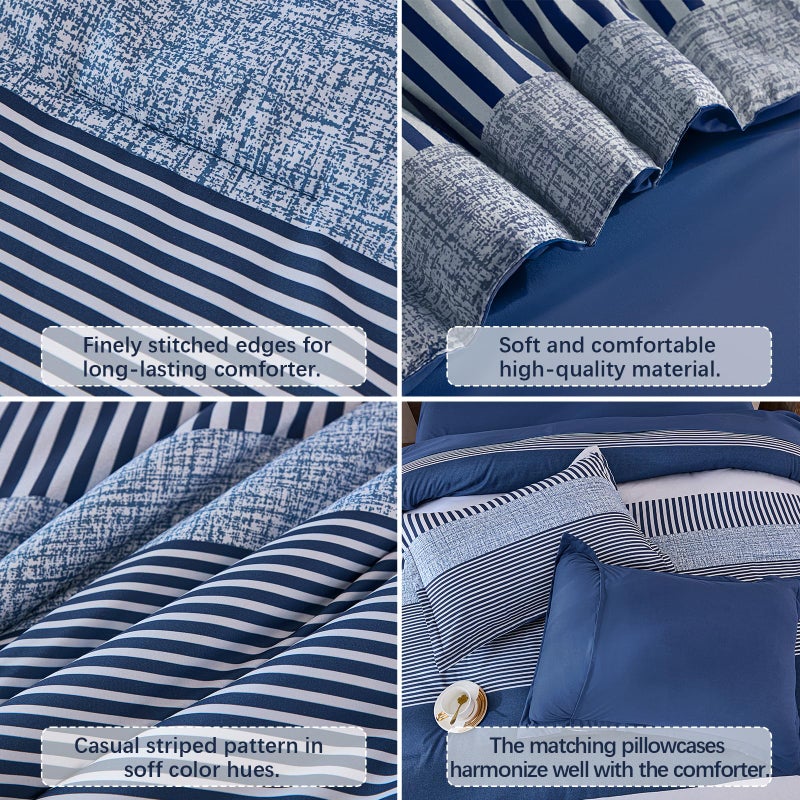 Cottolester Navy Blue Comforter Set Queen Size,Boho Striped Comforters for Boys&Girls,7 Pieces Bed in A Bag Simple Neutral-Style Bedding Sets for Kids Teen - Image 5