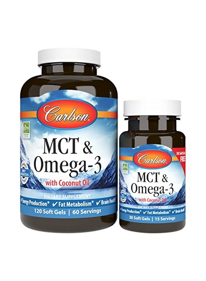 Carlson Mct & Omega3 Coconut Oil Caprylic & Capric Acids Epa & Dha Energy Production Fat Metabolism & Brain Health 120+30 Softgels - Image 1