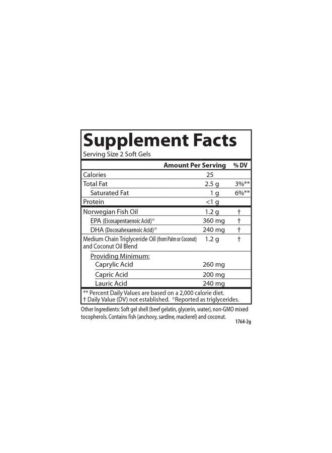 Carlson Mct & Omega3 Coconut Oil Caprylic & Capric Acids Epa & Dha Energy Production Fat Metabolism & Brain Health 120+30 Softgels - Image 5