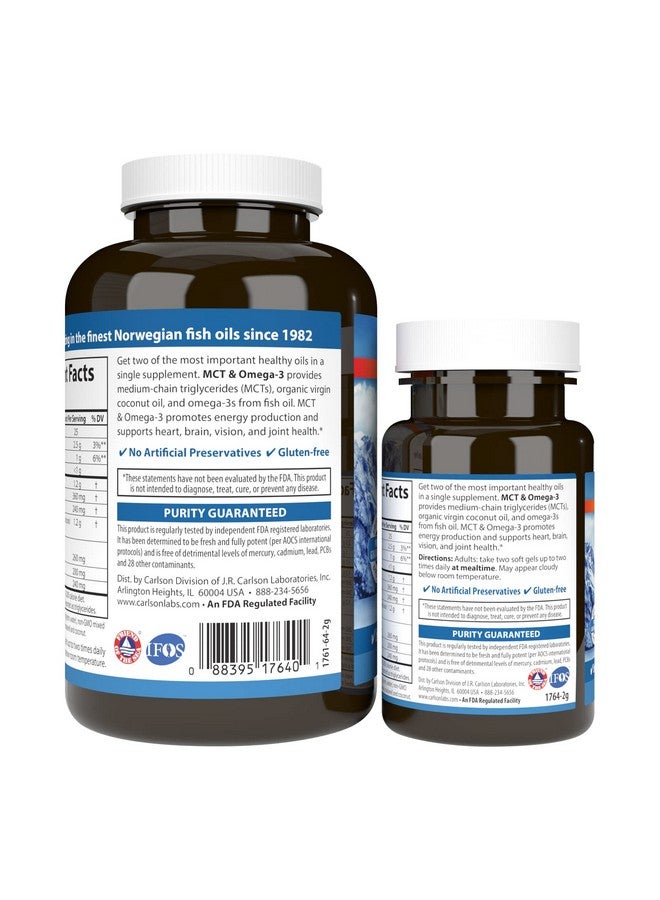 Carlson Mct & Omega3 Coconut Oil Caprylic & Capric Acids Epa & Dha Energy Production Fat Metabolism & Brain Health 120+30 Softgels - Image 4