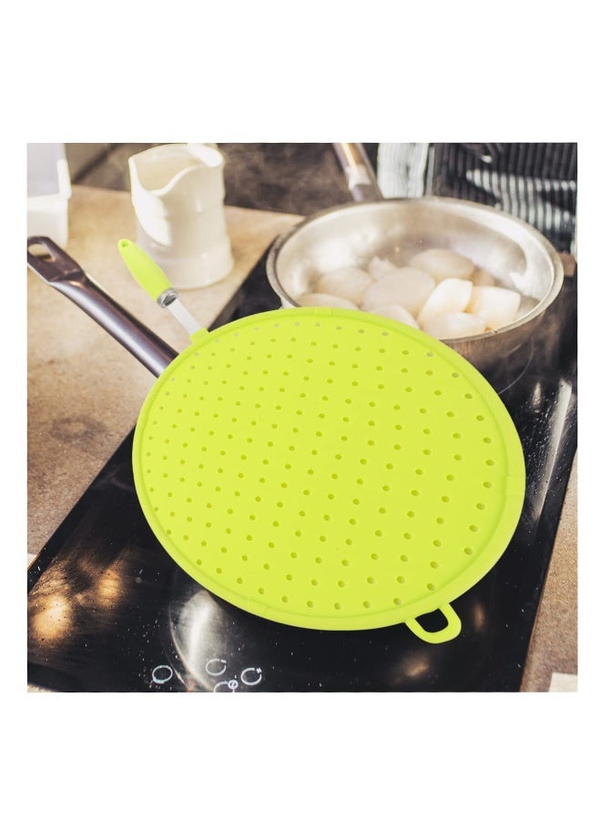 Stainless Griddle Silicone Pot Lids Skillet Pan Splatter Screen for Cooking Stove Grease Guard Grease Screen Cooking Anti Spill Lid Cover Anti Oil Pot Lid Pot Safeguard Frying Pan(Green) - Image 3
