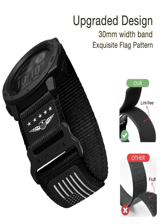 Abanen Rugged Tactical Nylon Watch Band for Garmin Instinct 3 45mm/ Instinct 2 Solar, Sport Strap with Stars-Stripes Flag for Instinct E 45mm/ Tactical/Tide/Esports (Black) - Image 2
