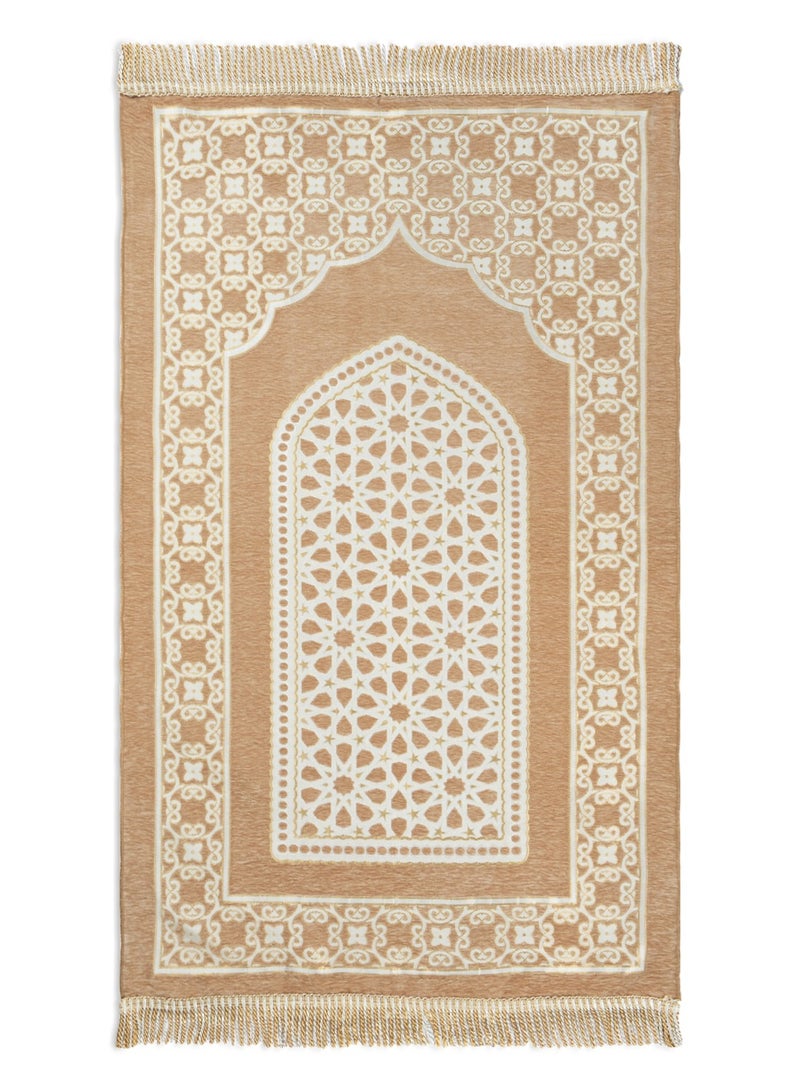 الحرائر  سجادة صلاة من نسيج الشانيل مبطنة عالية الجودة بتصاميم وزخارف هندسية إسلامية عصرية مقاس 120X70 سم - Image 1