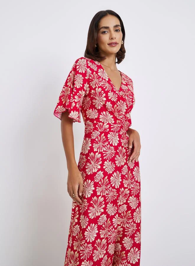 ستايلي Floral Half Sleeves A-Line Maxi Dress