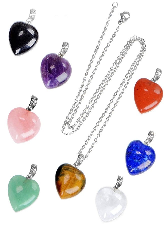 AD BeadsNatural Stone Charms Stone Beads Pendants for Jewelry Necklace Making (Heartshape Multi-colored - 8pcs Crystal) - Image 1