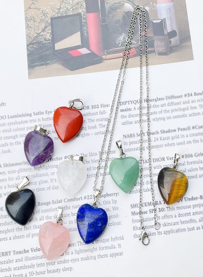 AD BeadsNatural Stone Charms Stone Beads Pendants for Jewelry Necklace Making (Heartshape Multi-colored - 8pcs Crystal) - Image 2