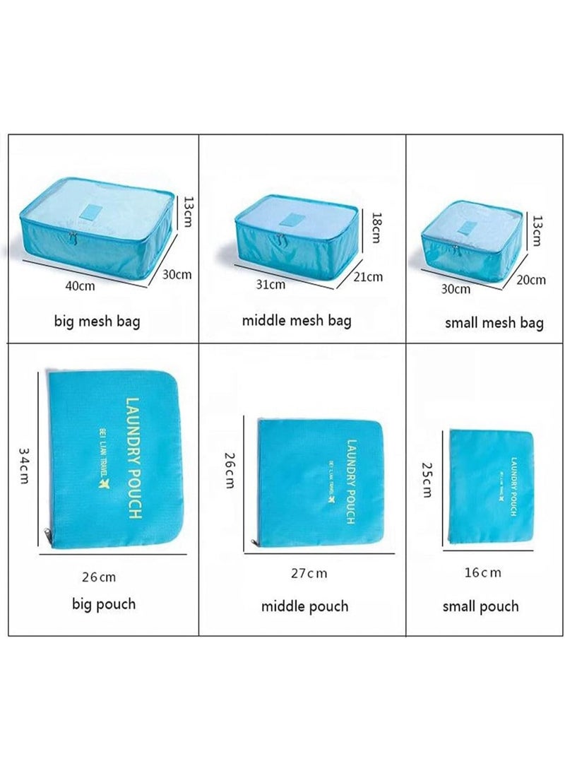 Large 6 Pack Travel Packing Cubes Organizer Set for Clothes, Shoes, and Laundry - Blue - Image 5