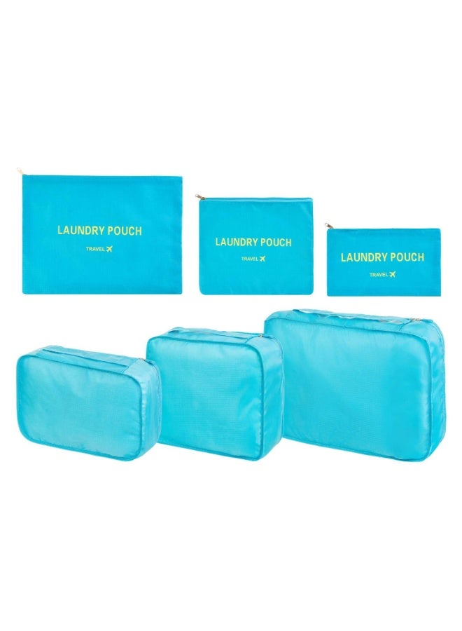 Large 6 Pack Travel Packing Cubes Organizer Set for Clothes, Shoes, and Laundry - Blue - Image 1