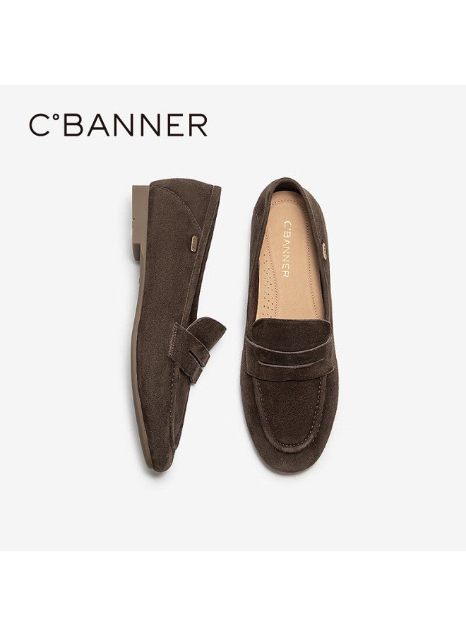 C.banner Low Heel Suede Loafers Women Autumn New Deep Mouth Flats A25411251 Coffee Size 35 - Image 4