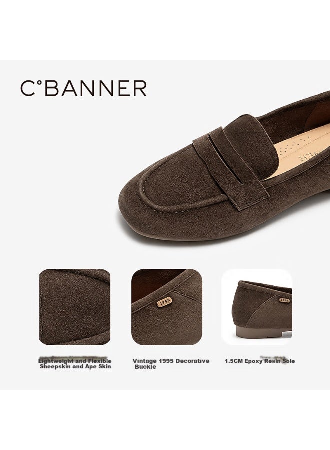 C.banner Low Heel Suede Loafers Women Autumn New Deep Mouth Flats A25411251 Coffee Size 35 - Image 2