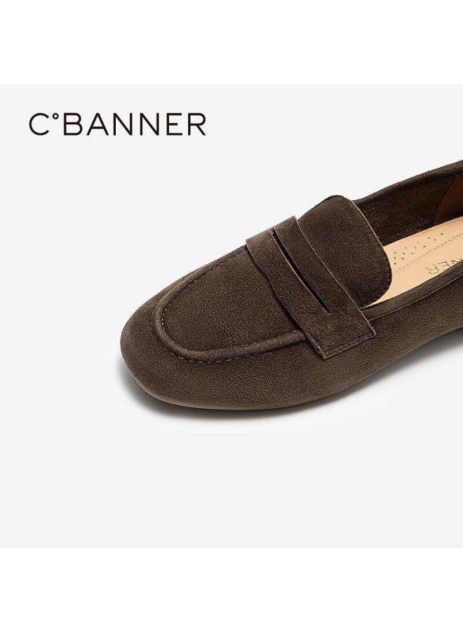 C.banner Low Heel Suede Loafers Women Autumn New Deep Mouth Flats A25411251 Coffee Size 35 - Image 5