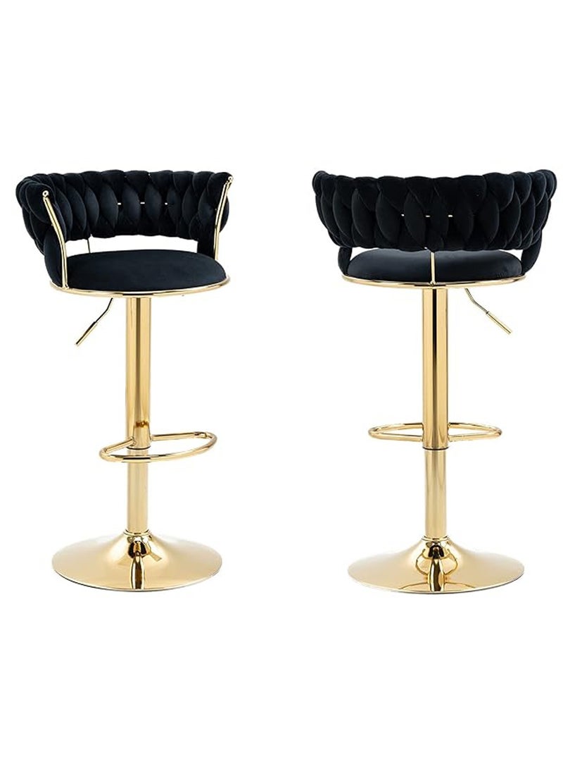 DubaiGallery كرسي بار ذهبي دوار قابل للتعديل 360 بوصة، كرسي مرتفع من المعدن الذهبي مع مسند ظهر للمقاهي والحانات - Image 4