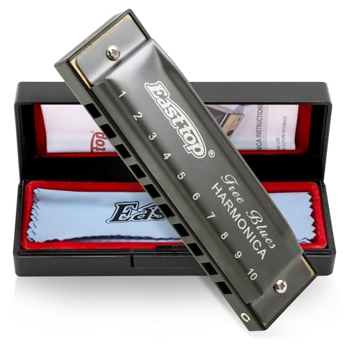 East top Deluxe Harmonica Key of C, 10 Holes 20 Tones Mouth Organ Diatonic Blues Harmonica For Adults, Beginners, Professionals and Students, as a Gift（Silver grey） - Image 1