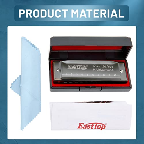 East top Deluxe Harmonica Key of C, 10 Holes 20 Tones Mouth Organ Diatonic Blues Harmonica For Adults, Beginners, Professionals and Students, as a Gift（Silver grey） - Image 5
