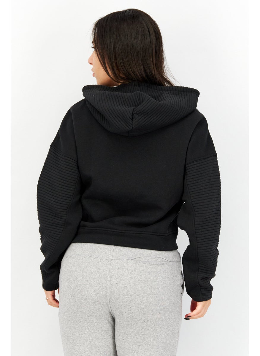 Reebok Women Sportswear Fit Full Zip Long Sleeves Brand Logo Training Hoodie, Black  - Image 4