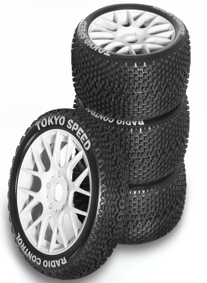 Dantenron 1/8 RC Buggy Tires and Wheels Rims 17mm Hex All Terrain Rubber Tyres for 1:8 Scale Off-Road Truck Car Arrma Typhon 6S 3S Talion 6S Losi 8ight HPI Vorza Flux Kyosho Hobao 4PCS (White) - Image 1