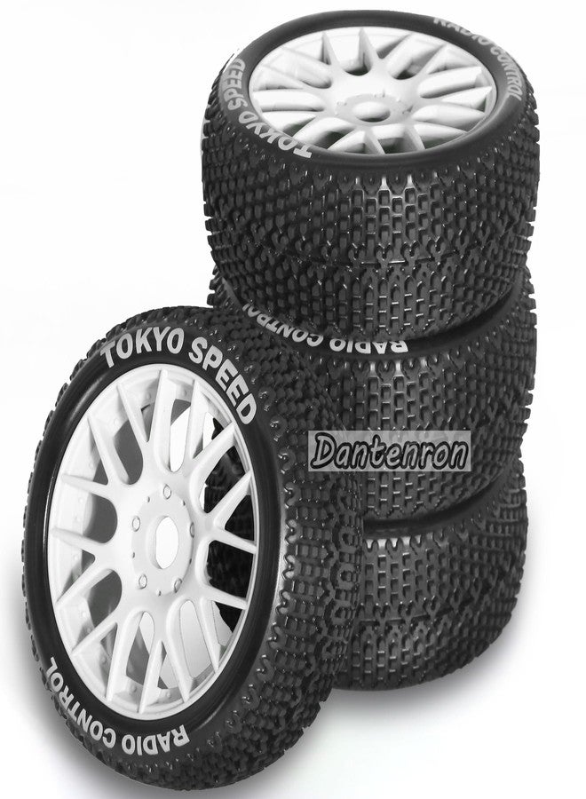 Dantenron 1/8 RC Buggy Tires and Wheels Rims 17mm Hex All Terrain Rubber Tyres for 1:8 Scale Off-Road Truck Car Arrma Typhon 6S 3S Talion 6S Losi 8ight HPI Vorza Flux Kyosho Hobao 4PCS (White) - Image 5