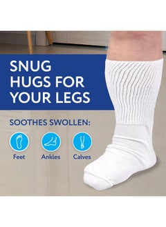 IMPRESA IMPRESA [2 Pairs] One Size Unisex Extra Width Socks in White for Lymphedema - Bariatric Sock - Oversized Sock Stretches up to 30'' Over Calf for Swollen Feet And Mens and Womens Legs  - Image 2