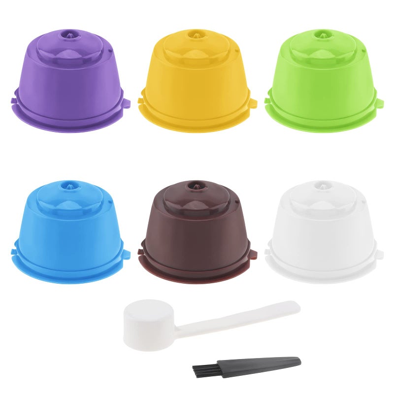 Reusable Coffee Capsule for Nescafe Dolce Gusto Brewers 6 Pack Refillable Colorful Coffee Capsule Filter with Cleaning Brush and Measuring Spoon