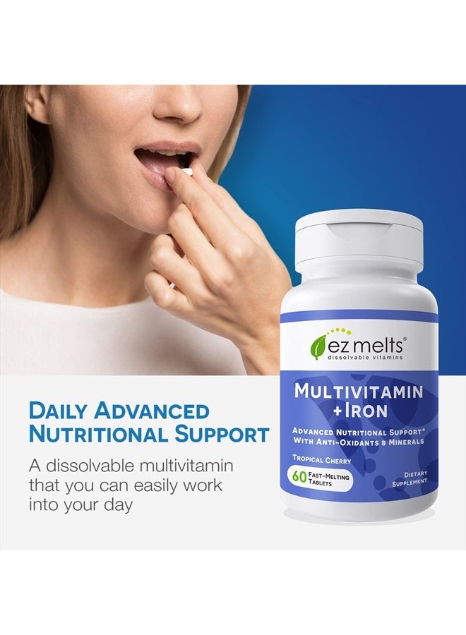 EZ Melts Dissolvable Multivitamin with Iron for Women & Men, Sugar-Free, 1-Month Supply - Image 2