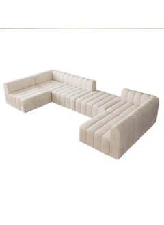 A to Z Furniture Chelsea Channel Velvet Modular Sectional Sofa Set Convertible 6-Seater Sofa in Off-White Color Sectional Sofa Set 6 Pieces  - Image 3
