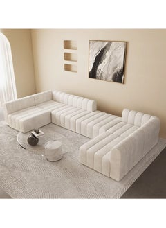 A to Z Furniture Chelsea Channel Velvet Modular Sectional Sofa Set Convertible 6-Seater Sofa in Off-White Color Sectional Sofa Set 6 Pieces  - Image 5