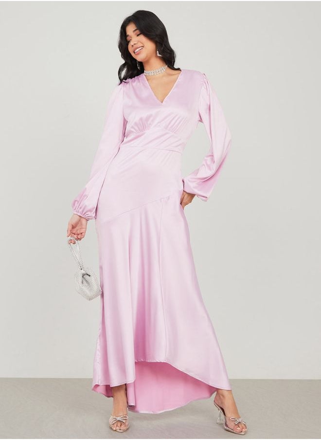 Styli Volume Sleeve High-Low Hem Maxi Dress  - Image 1